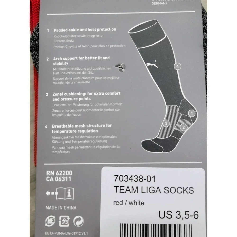 Puma Liga Knee High Socks Red Size 2 US 3.5-6